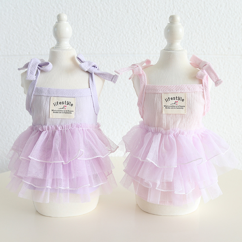 Pet Sheer Dress Thin Strap Bow Tie