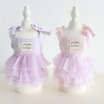Pet Sheer Dress Thin Strap Bow Tie 01