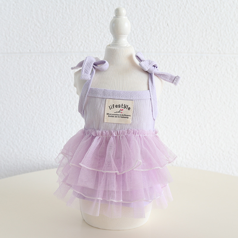 Pet Sheer Dress Thin Strap Bow Tie