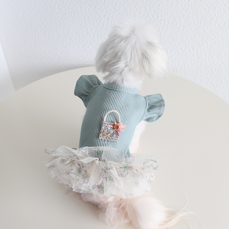 Pet Floral Dress Mini Purse Flutter Sleeve