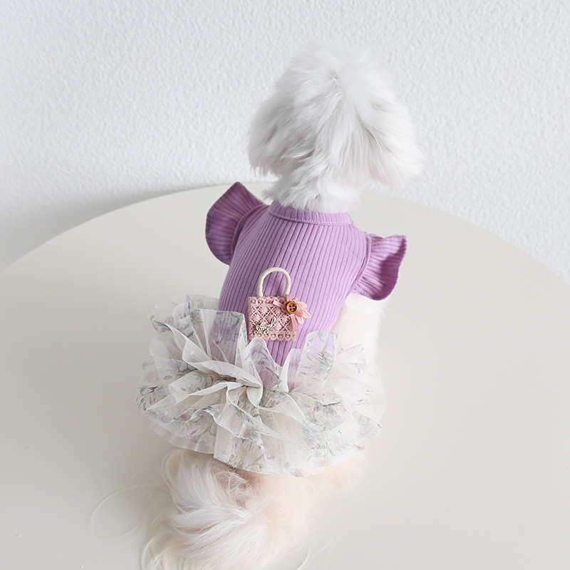 Pet Floral Dress Mini Purse Flutter Sleeve