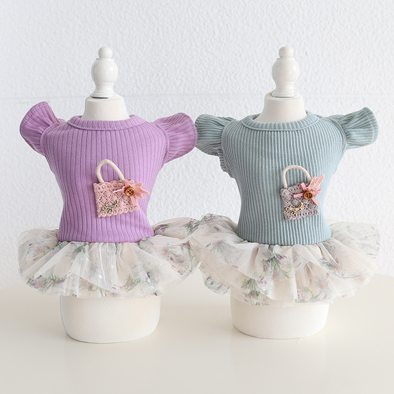 Pet Floral Dress Mini Purse Flutter Sleeve
