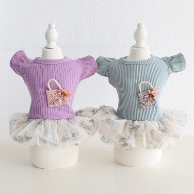 Pet Floral Dress Mini Purse Flutter Sleeve 01