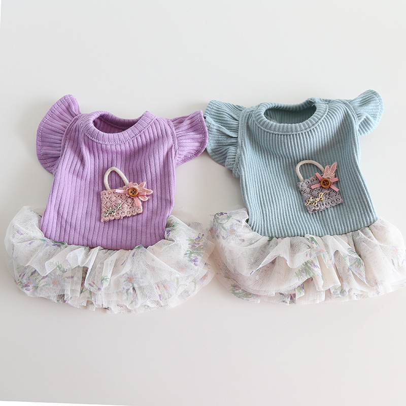 Pet Floral Dress Mini Purse Flutter Sleeve