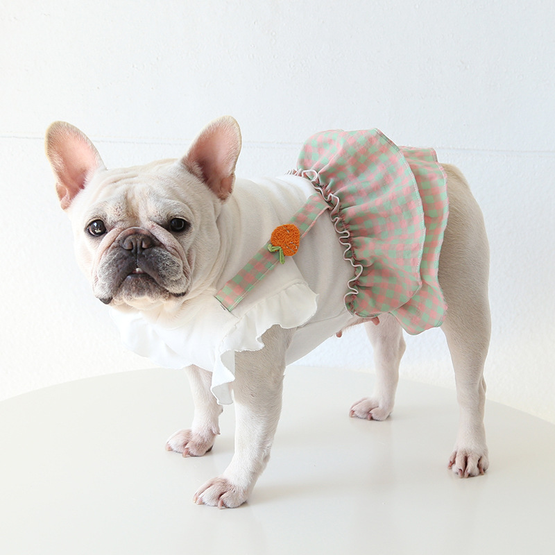 Pet Plaid Dress Carrot Bunny Applique Straps
