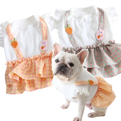 Pet Plaid Dress Carrot Bunny Applique Straps 01