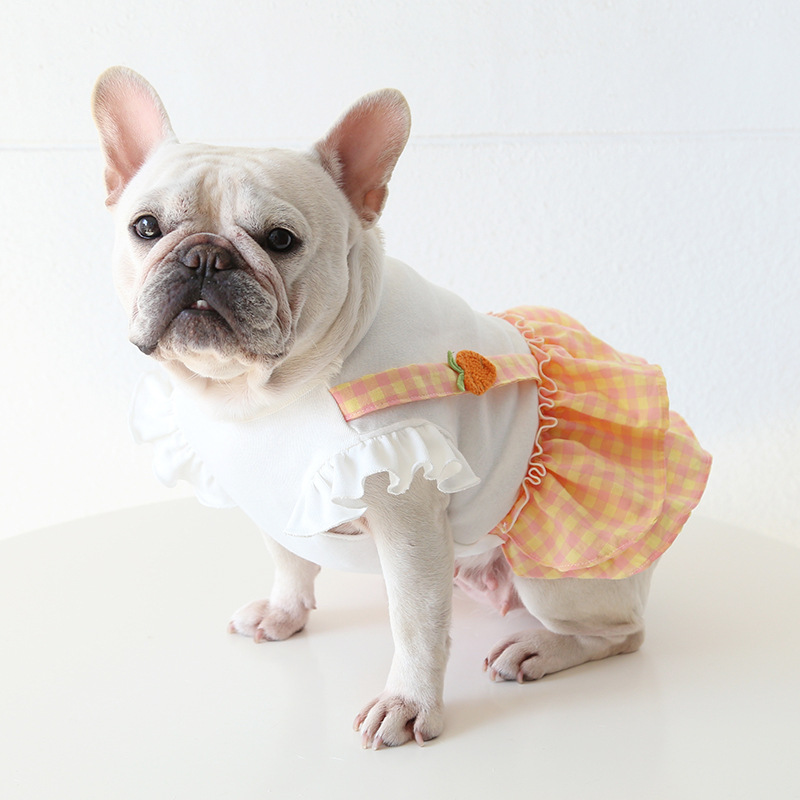Pet Plaid Dress Carrot Bunny Applique Straps