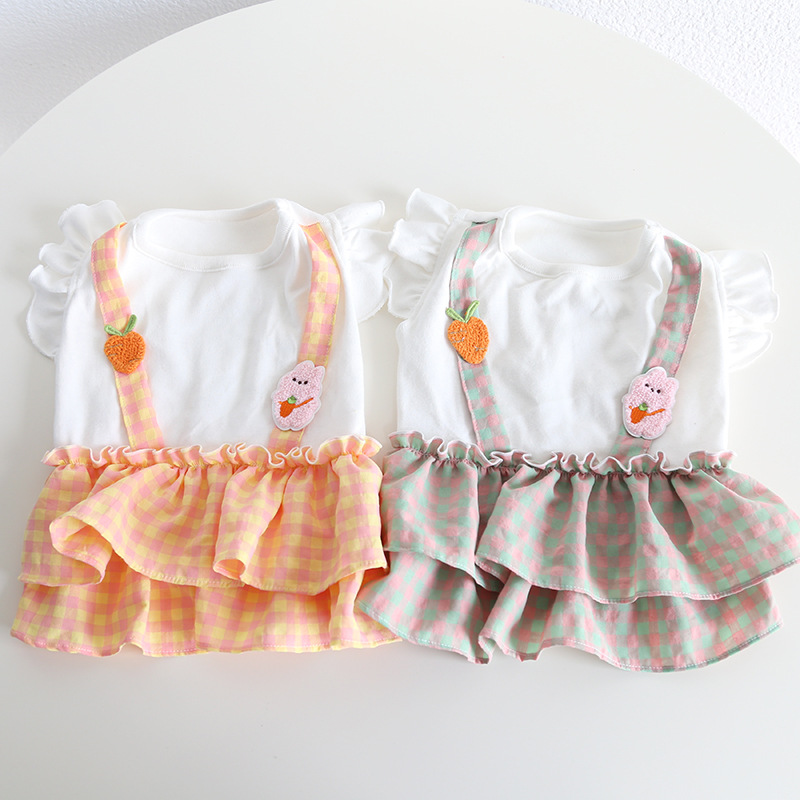 Pet Plaid Dress Carrot Bunny Applique Straps
