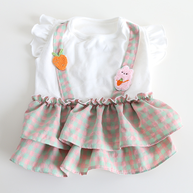 Pet Plaid Dress Carrot Bunny Applique Straps