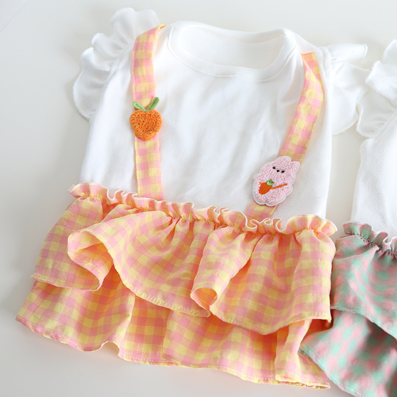 Pet Plaid Dress Carrot Bunny Applique Straps