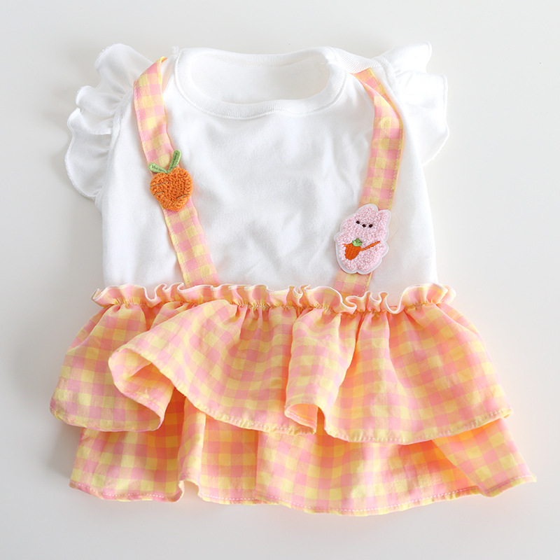 Pet Plaid Dress Carrot Bunny Applique Straps