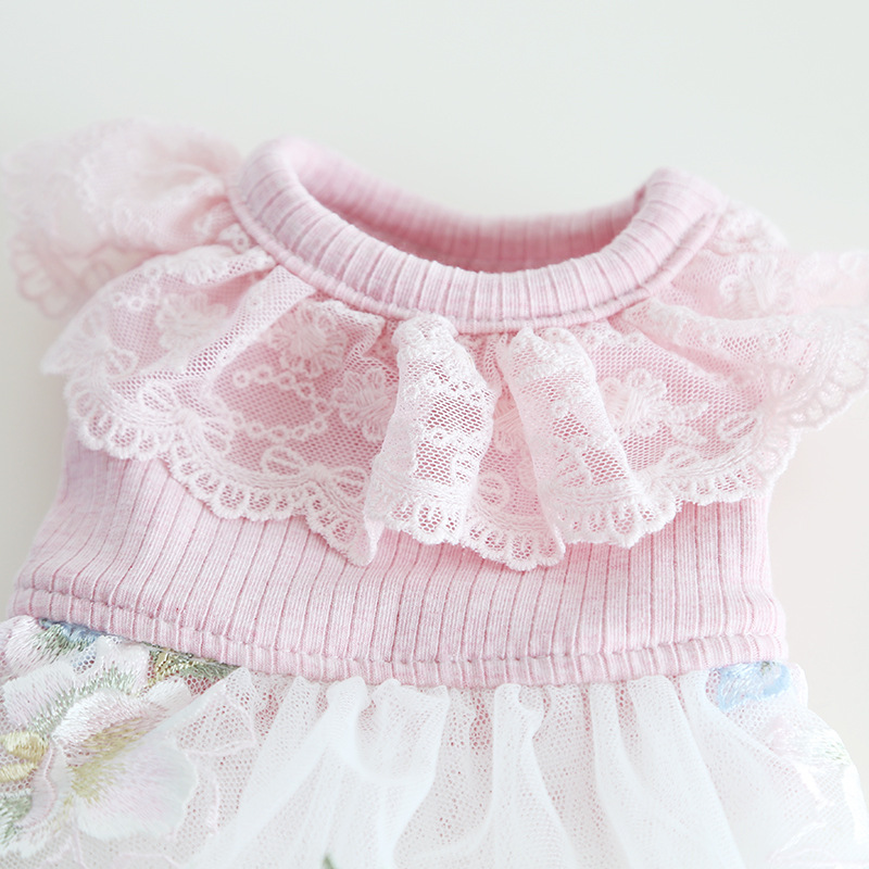 Pet Knit Top Floral Skirt Lace Collar