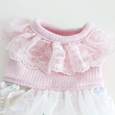 Pet Knit Top Floral Skirt Lace Collar 02