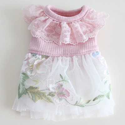 Pet Knit Top Floral Skirt Lace Collar 01