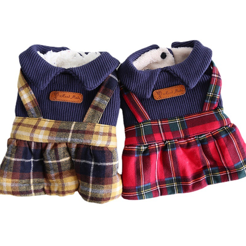 Pet Plaid Jumper Dress Sailor Collar Design