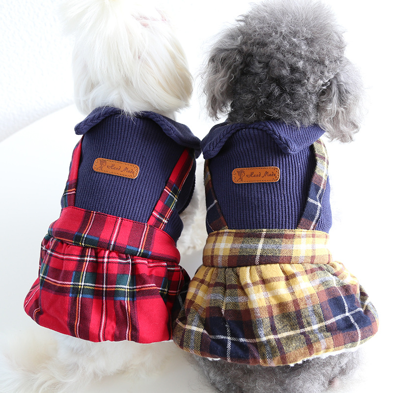 Pet Plaid Jumper Dress Sailor Collar Design