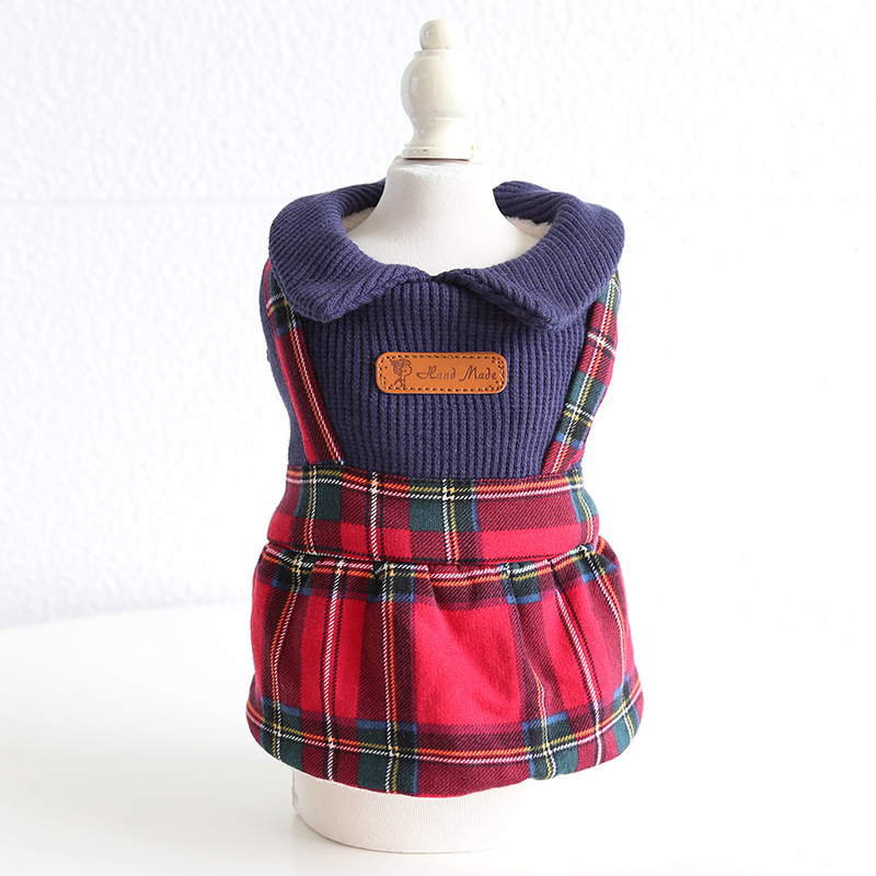 Pet Plaid Jumper Dress Sailor Collar Design
