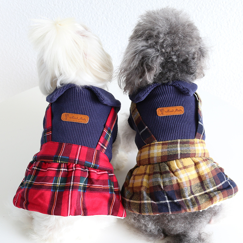 Pet Plaid Jumper Dress Sailor Collar Design
