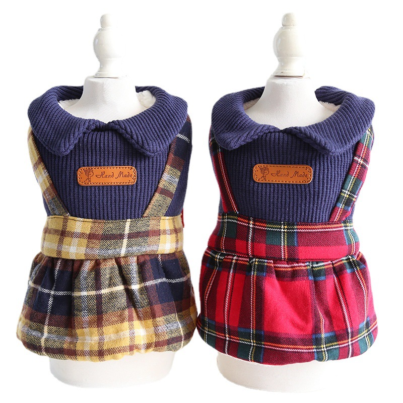 Pet Plaid Jumper Dress Sailor Collar Design
