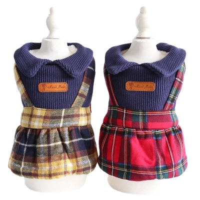 Pet Plaid Jumper Dress Sailor Collar Design 02
