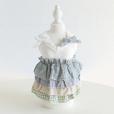 Pet Layered Skirt Bow Shoulders Knit Top 02
