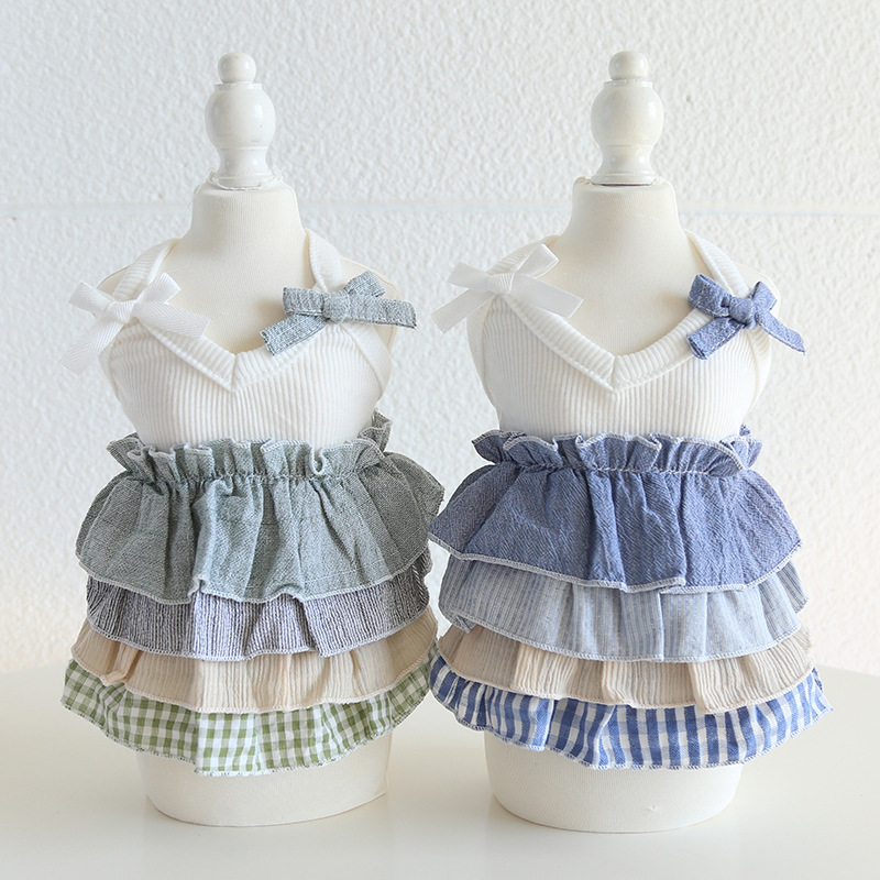 Pet Layered Skirt Bow Shoulders Knit Top