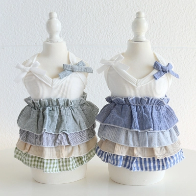 Pet Layered Skirt Bow Shoulders Knit Top 01