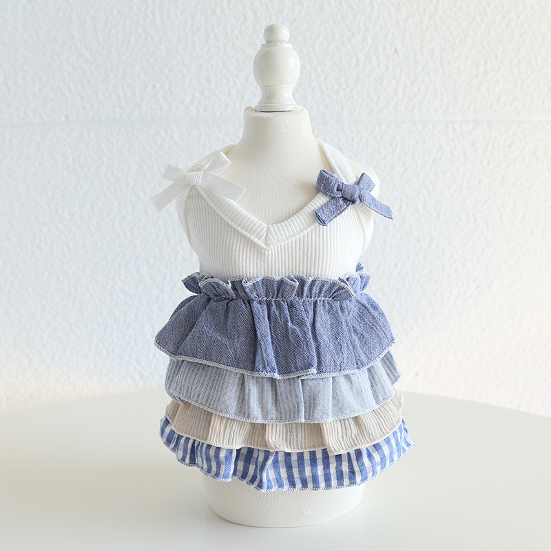 Pet Layered Skirt Bow Shoulders Knit Top
