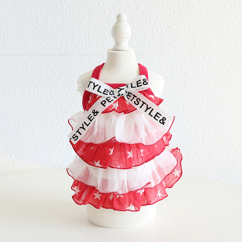 Pet Star Print Tiered Dress Bow Tie