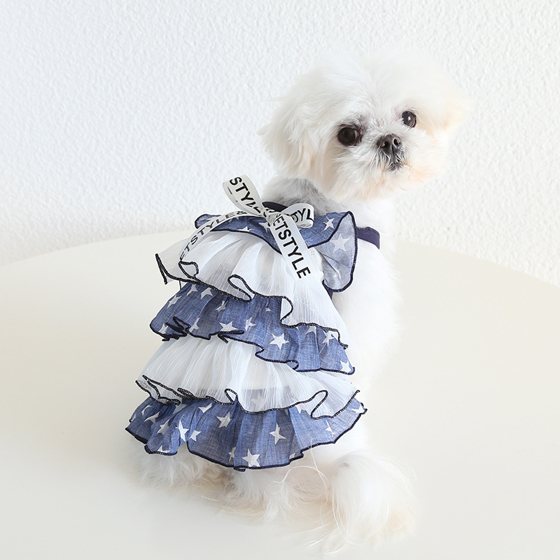 Pet Star Print Tiered Dress Bow Tie