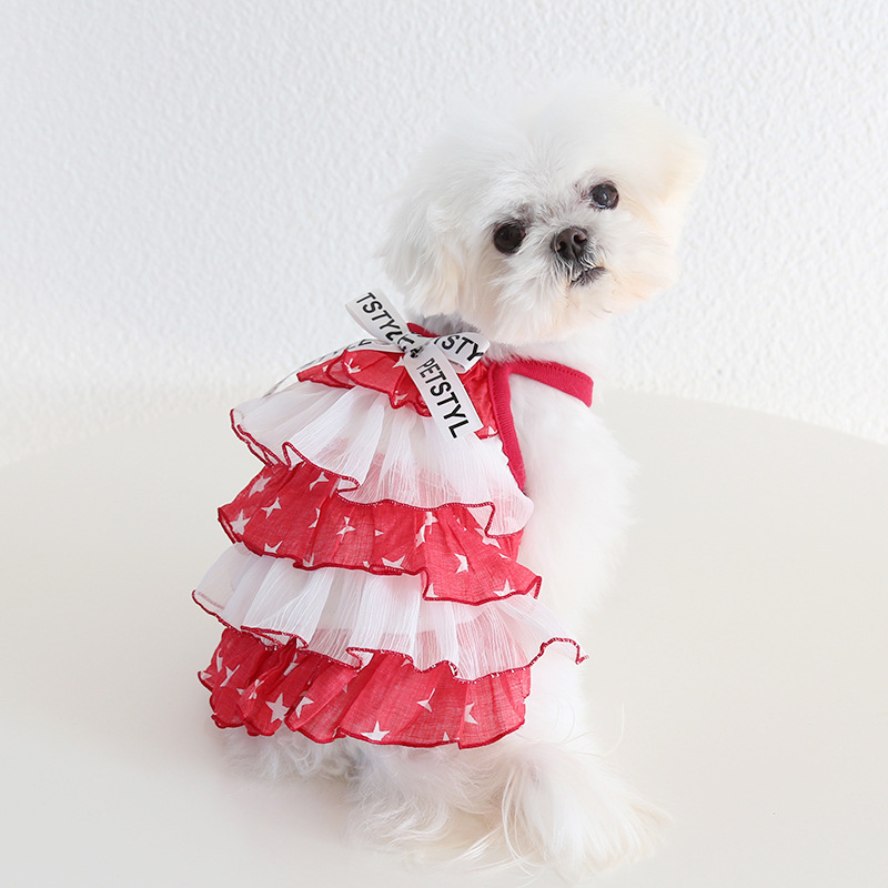 Pet Star Print Tiered Dress Bow Tie