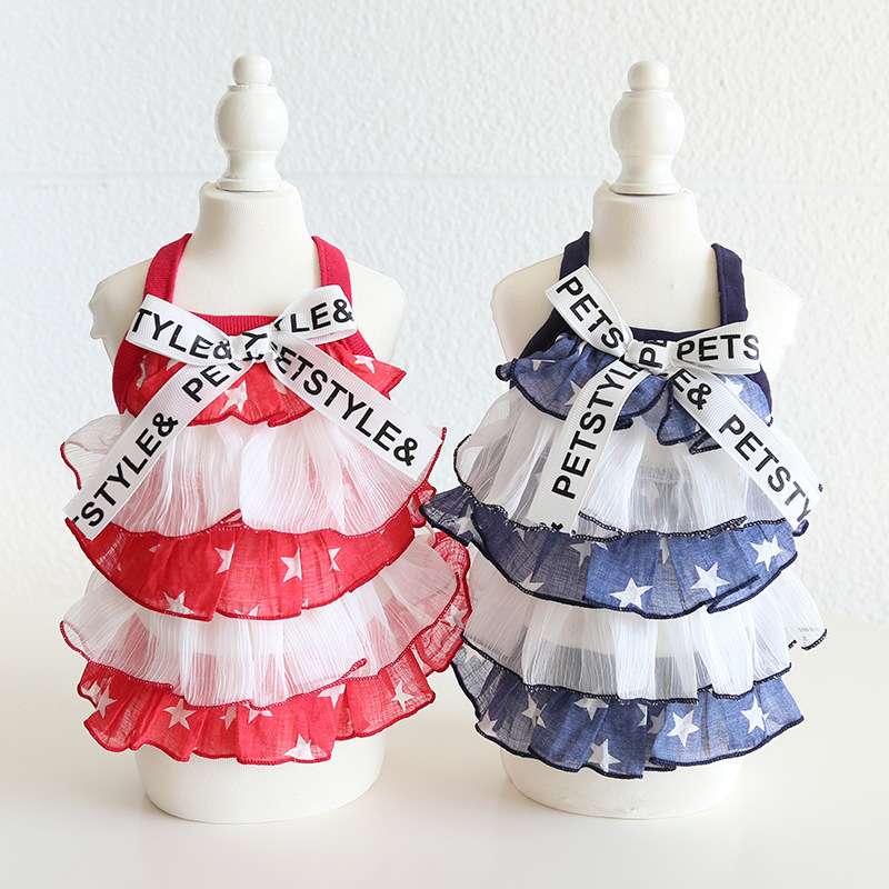 Pet Star Print Tiered Dress Bow Tie