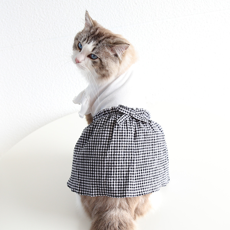 Pet Checkered Skirt Flutter Sleeve Knit Top