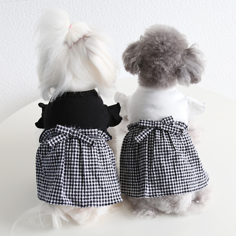 Pet Checkered Skirt Flutter Sleeve Knit Top
