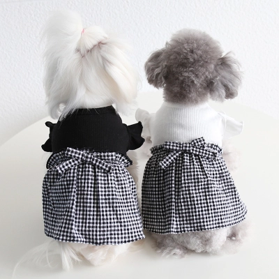 Pet Checkered Skirt Flutter Sleeve Knit Top 02