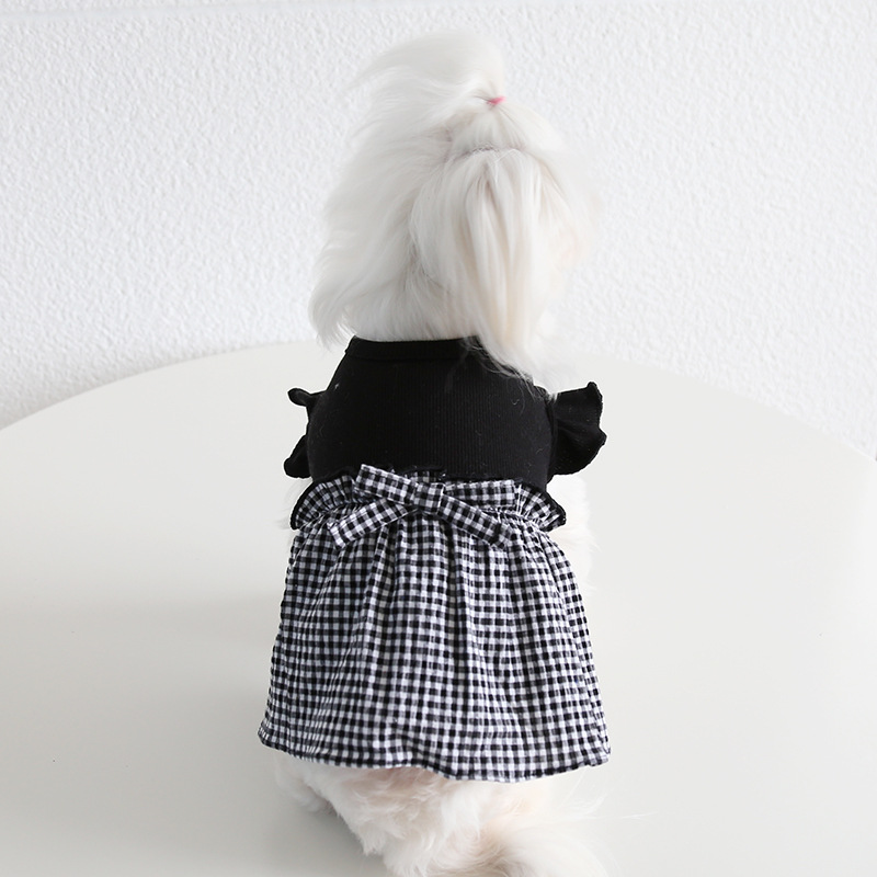 Pet Checkered Skirt Flutter Sleeve Knit Top