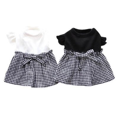 Pet Checkered Skirt Flutter Sleeve Knit Top 01