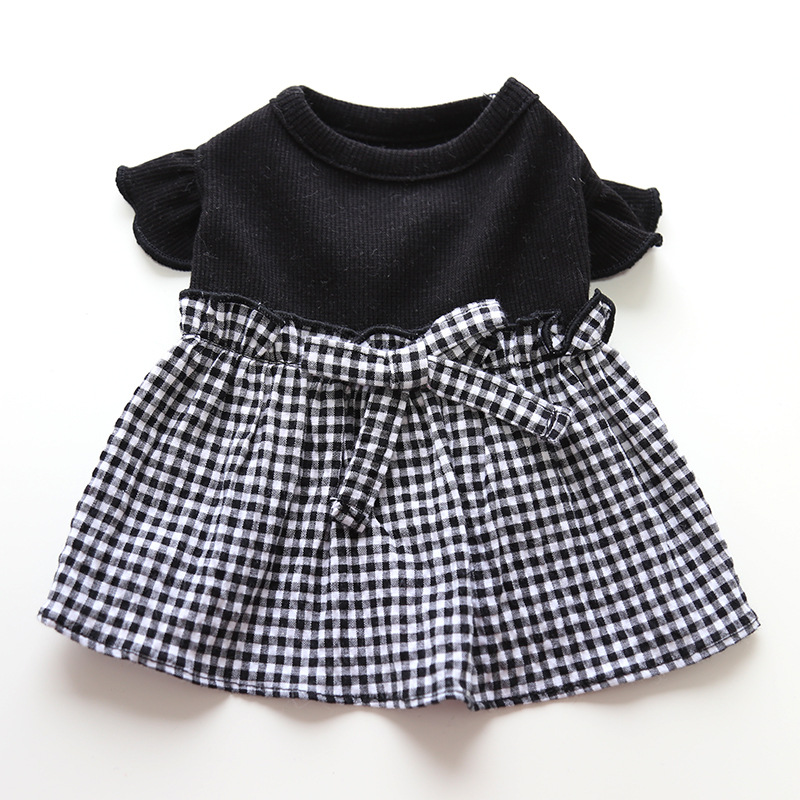 Pet Checkered Skirt Flutter Sleeve Knit Top