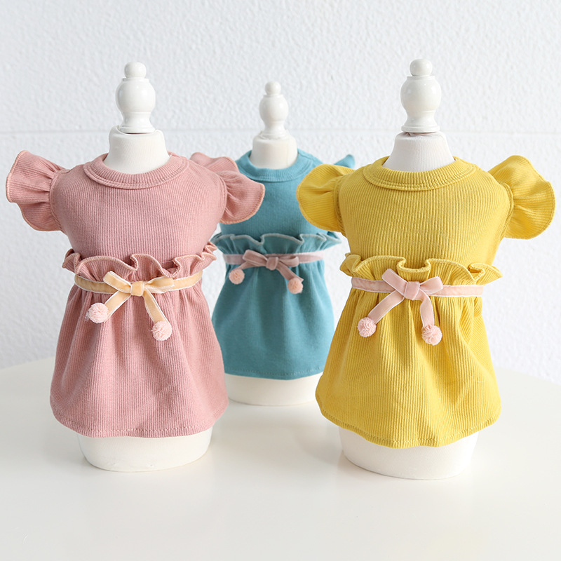 Pet Knit Dress Cherry Print Ribbon Ball