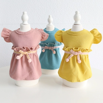 Pet Knit Dress Cherry Print Ribbon Ball 01