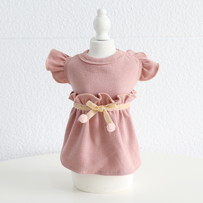 Pet Knit Dress Cherry Print Ribbon Ball