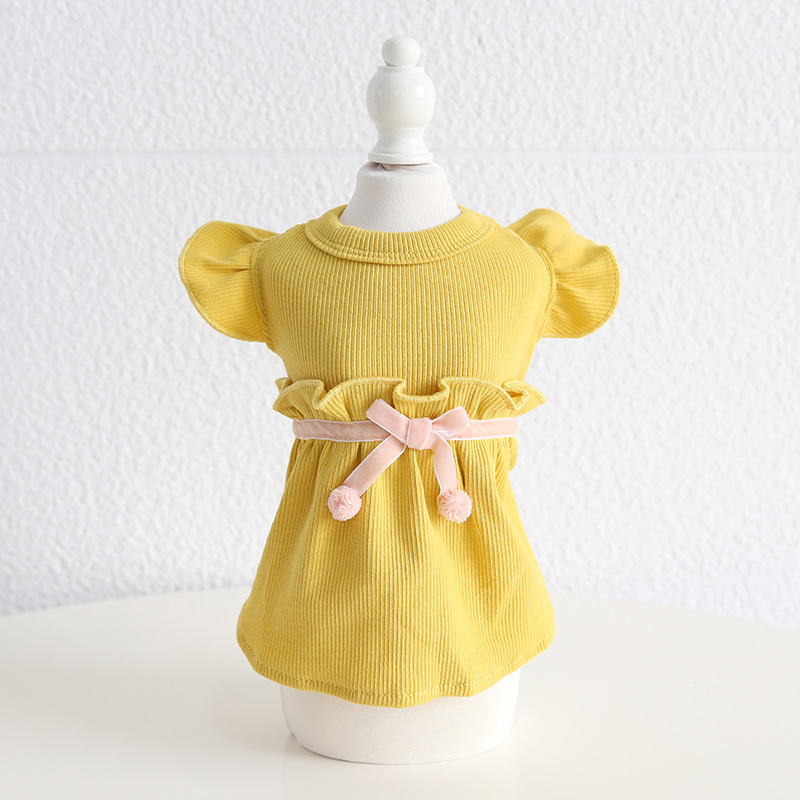 Pet Knit Dress Cherry Print Ribbon Ball