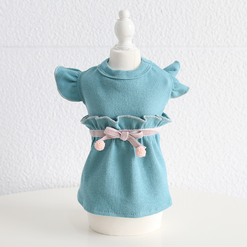 Pet Knit Dress Cherry Print Ribbon Ball