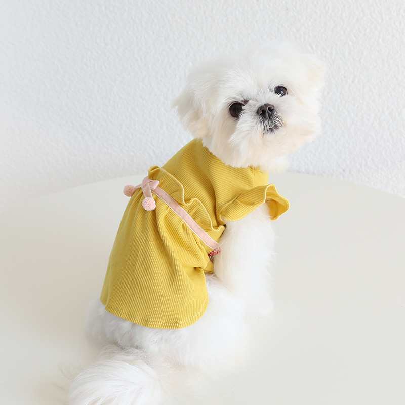 Pet Knit Dress Cherry Print Ribbon Ball