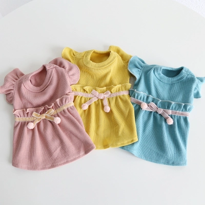 Pet Knit Dress Cherry Print Ribbon Ball 02