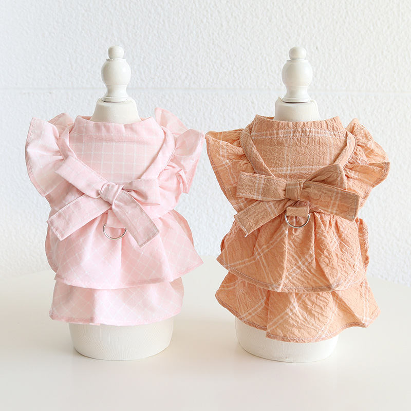 Pet Plaid Dress Big Bow Leash Ring