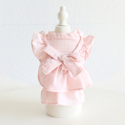 Pet Plaid Dress Big Bow Leash Ring 02