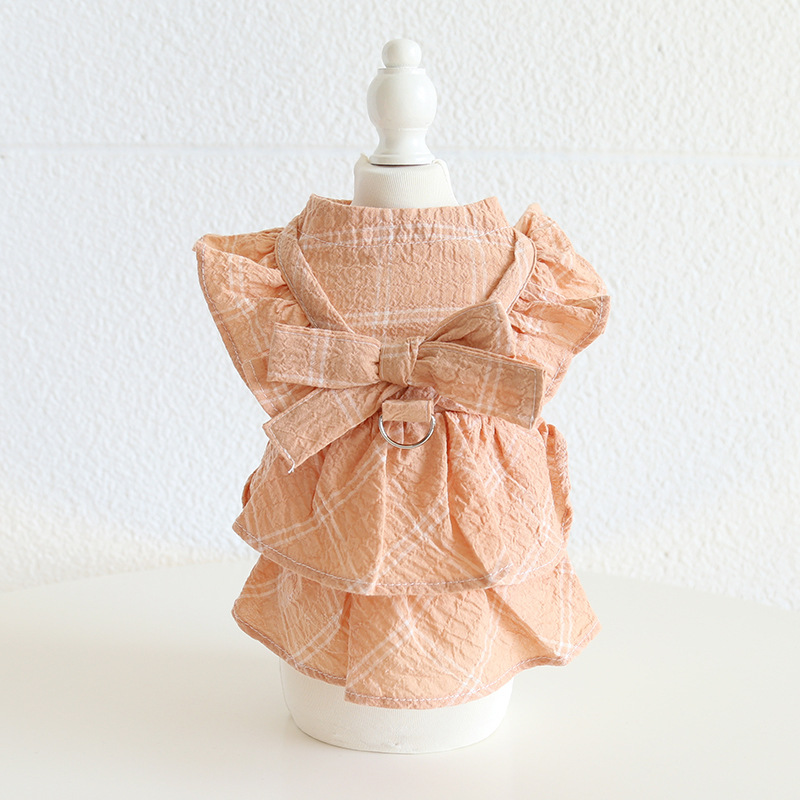 Pet Plaid Dress Big Bow Leash Ring