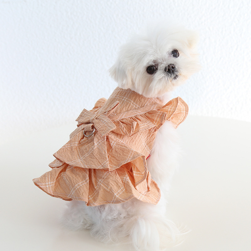 Pet Plaid Dress Big Bow Leash Ring