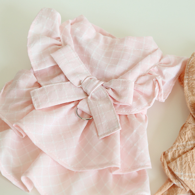 Pet Plaid Dress Big Bow Leash Ring